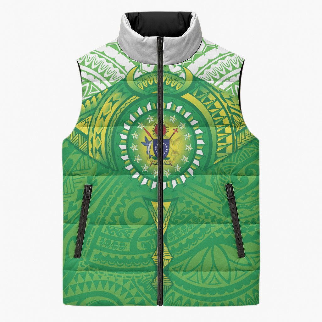 Cook Islands Manta Ray Sleeveless Puffer Jacket Kuki Airani Tattoo Green Color LT14 Unisex Green - Polynesian Pride