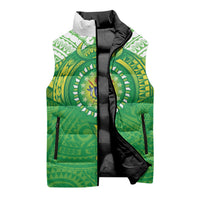 Cook Islands Manta Ray Sleeveless Puffer Jacket Kuki Airani Tattoo Green Color LT14 - Polynesian Pride