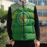 Cook Islands Manta Ray Sleeveless Puffer Jacket Kuki Airani Tattoo Green Color LT14 - Polynesian Pride
