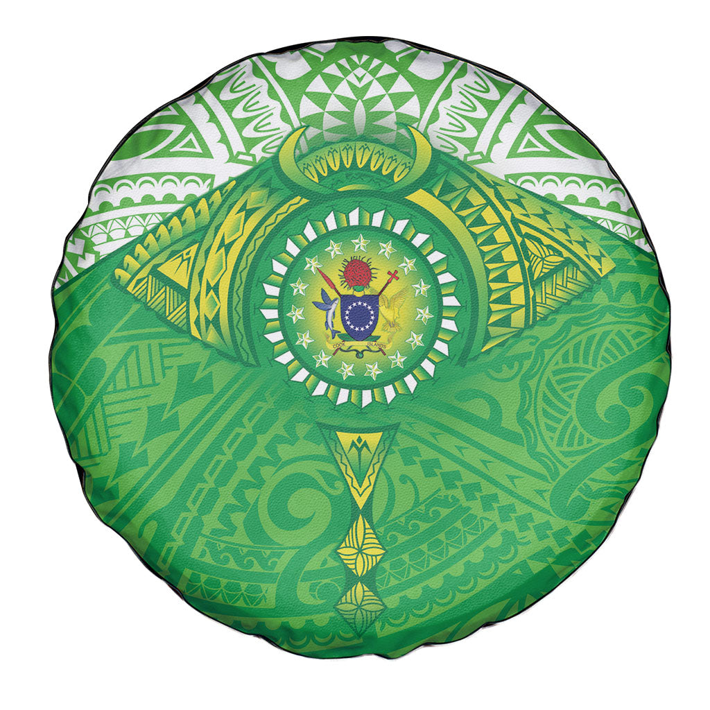 Cook Islands Manta Ray Spare Tire Cover Kuki Airani Tattoo Green Color LT14 - Polynesian Pride