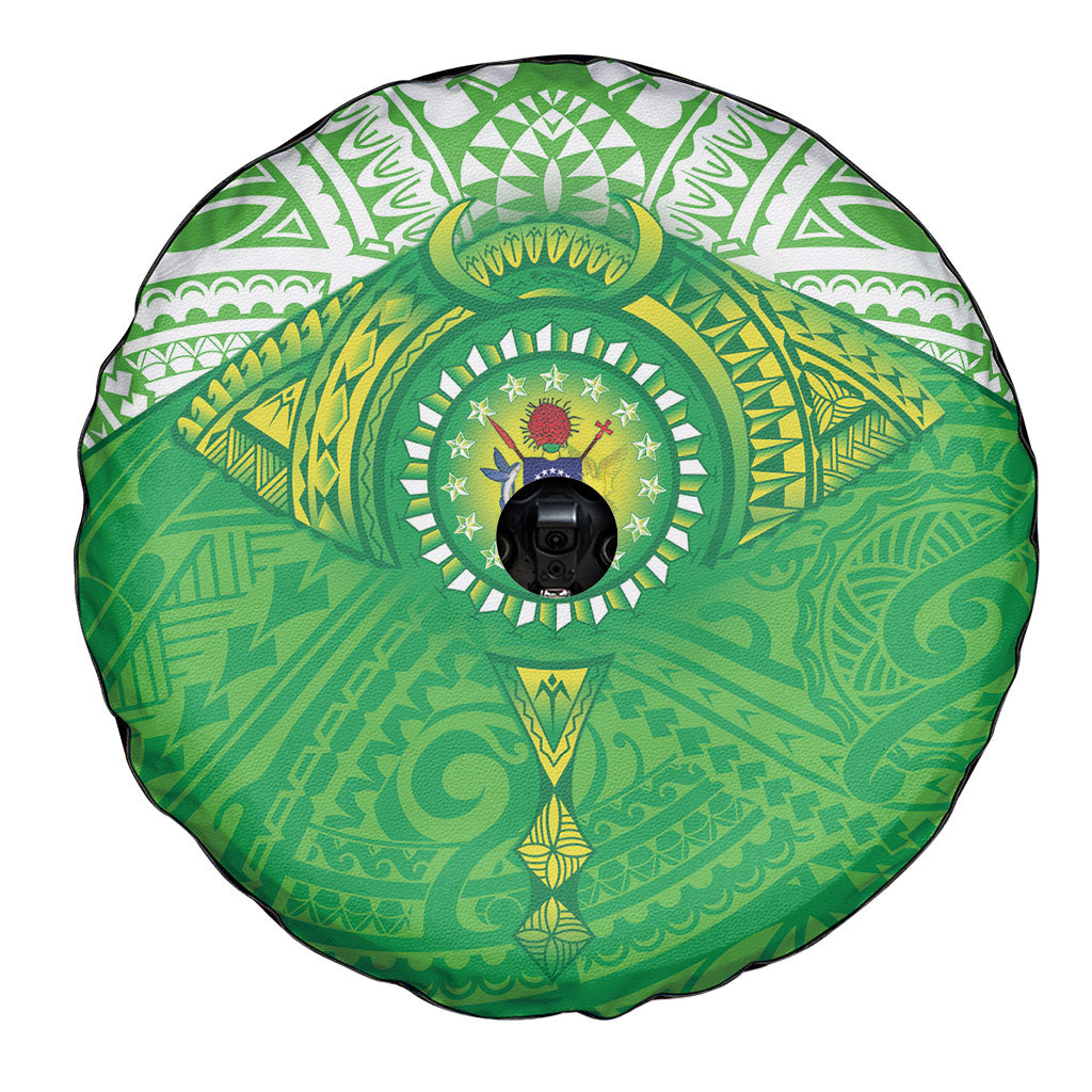 Cook Islands Manta Ray Spare Tire Cover Kuki Airani Tattoo Green Color LT14 - Polynesian Pride