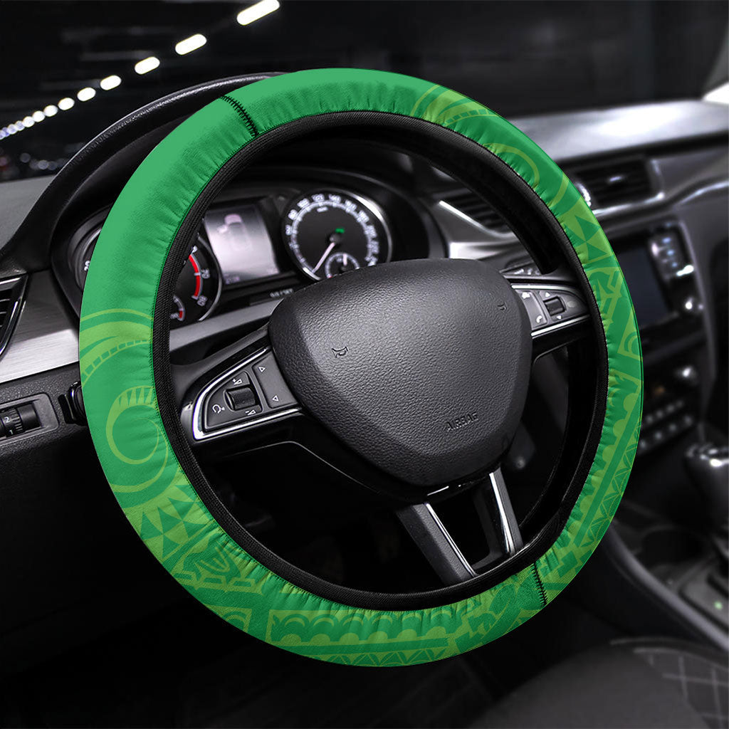 Cook Islands Manta Ray Steering Wheel Cover Kuki Airani Tattoo Green Color LT14 Universal Fit Green - Polynesian Pride
