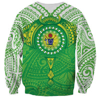 Cook Islands Manta Ray Sweatshirt Kuki Airani Tattoo Green Color LT14 - Polynesian Pride