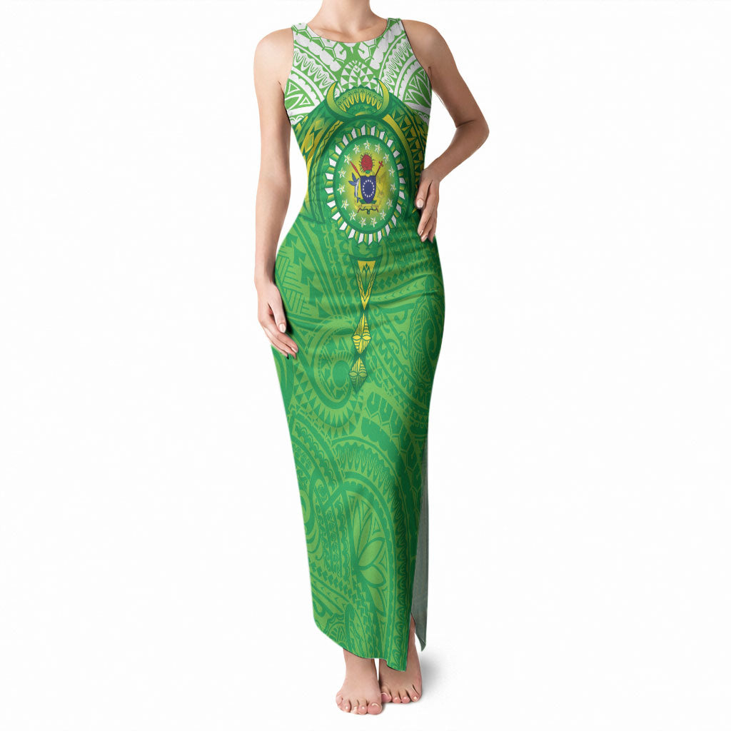 Cook Islands Manta Ray Tank Maxi Dress Kuki Airani Tattoo Green Color LT14 Women Green - Polynesian Pride