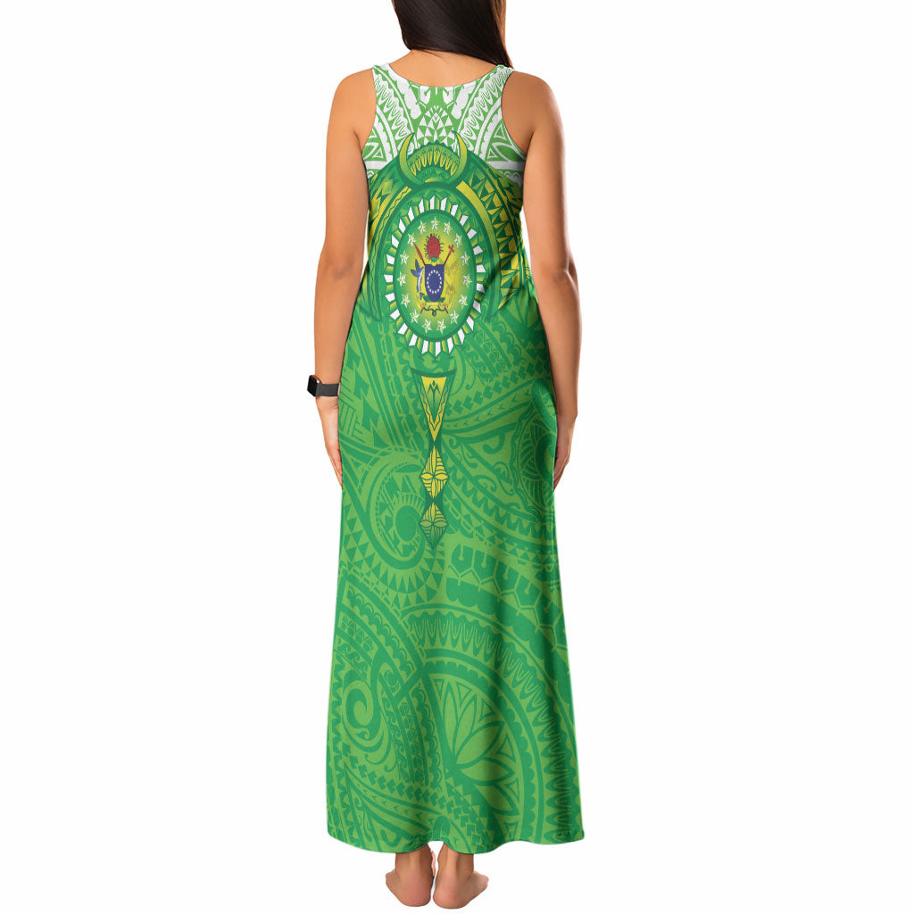 Cook Islands Manta Ray Tank Maxi Dress Kuki Airani Tattoo Green Color LT14 - Polynesian Pride