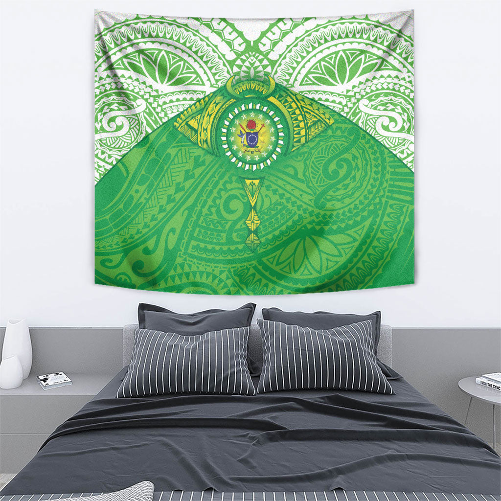 Cook Islands Manta Ray Tapestry Kuki Airani Tattoo Green Color LT14 - Polynesian Pride