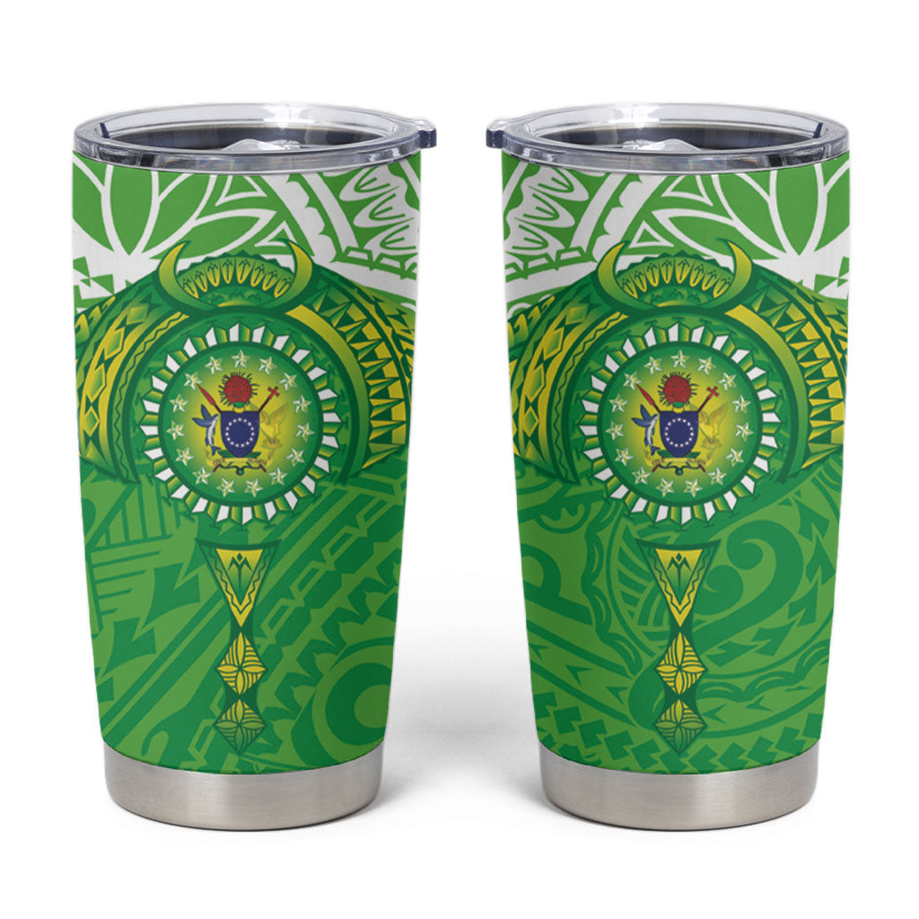 Cook Islands Manta Ray Tumbler Cup Kuki Airani Tattoo Green Color LT14 Green - Polynesian Pride