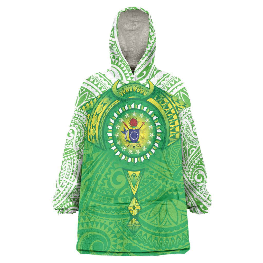 Cook Islands Manta Ray Wearable Blanket Hoodie Kuki Airani Tattoo Green Color LT14 One Size Green - Polynesian Pride