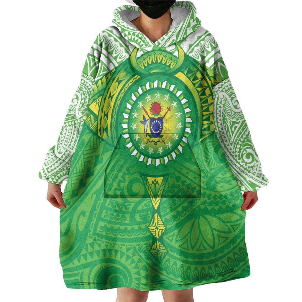 Cook Islands Manta Ray Wearable Blanket Hoodie Kuki Airani Tattoo Green Color LT14 - Polynesian Pride