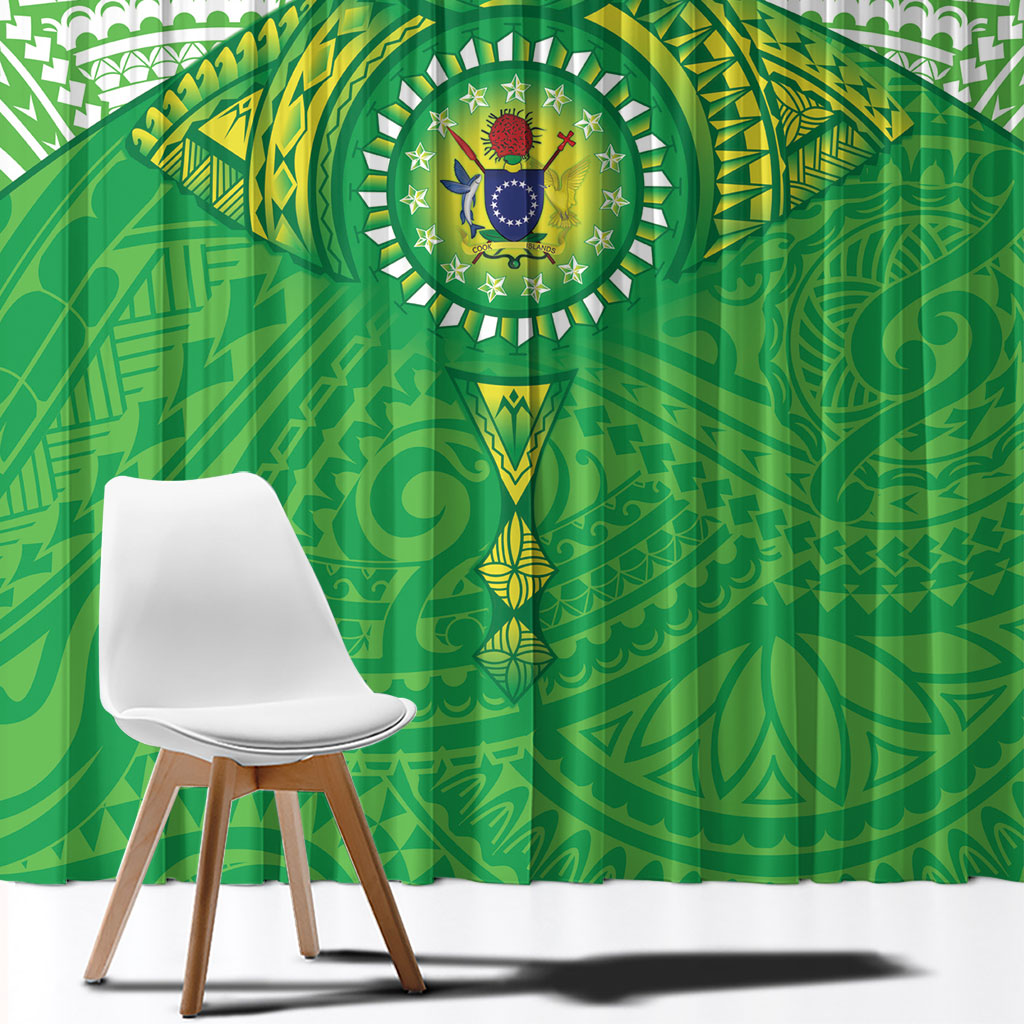 Cook Islands Manta Ray Window Curtain Kuki Airani Tattoo Green Color LT14 - Polynesian Pride