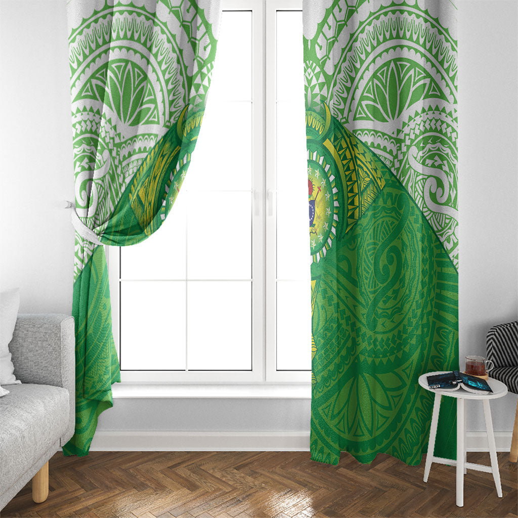 Cook Islands Manta Ray Window Curtain Kuki Airani Tattoo Green Color LT14 - Polynesian Pride