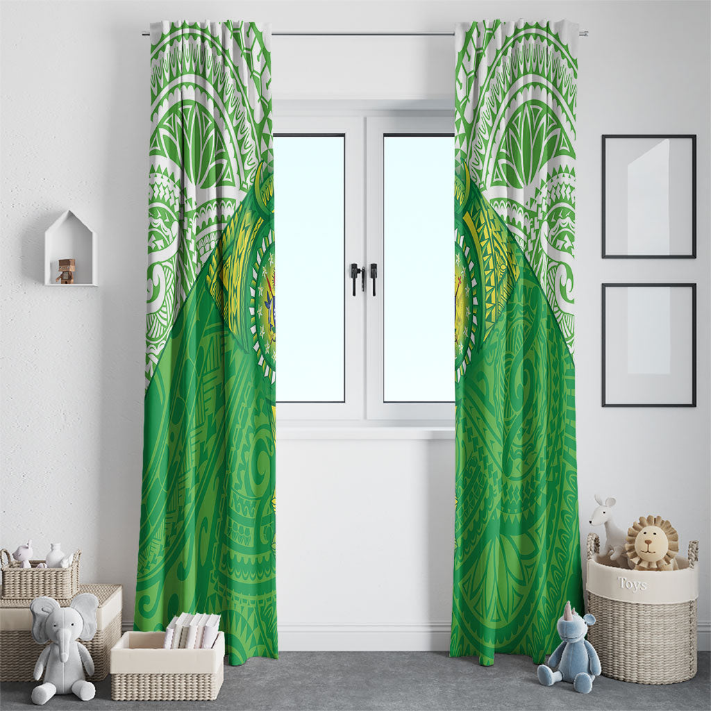 Cook Islands Manta Ray Window Curtain Kuki Airani Tattoo Green Color LT14 - Polynesian Pride
