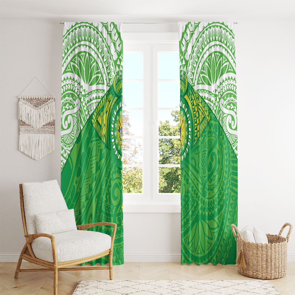 Cook Islands Manta Ray Window Curtain Kuki Airani Tattoo Green Color LT14 - Polynesian Pride