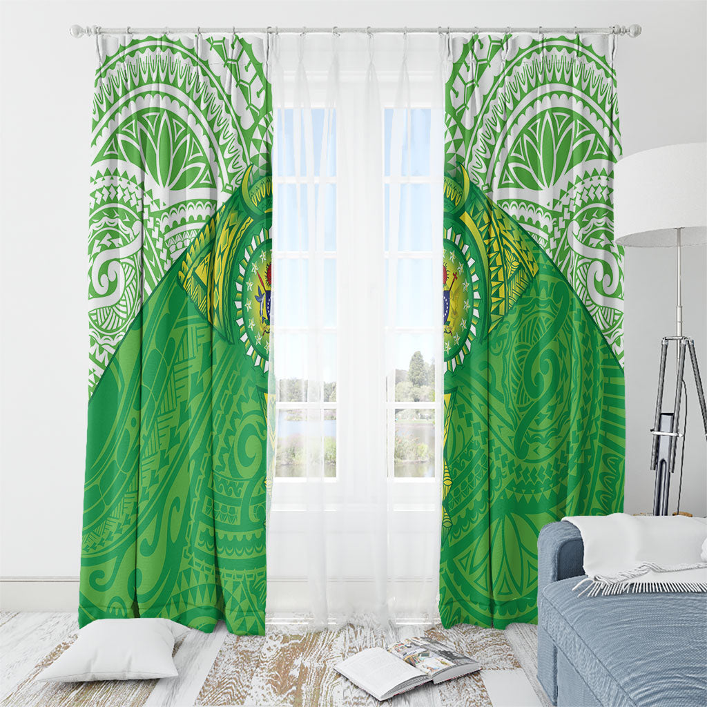 Cook Islands Manta Ray Window Curtain Kuki Airani Tattoo Green Color LT14 - Polynesian Pride