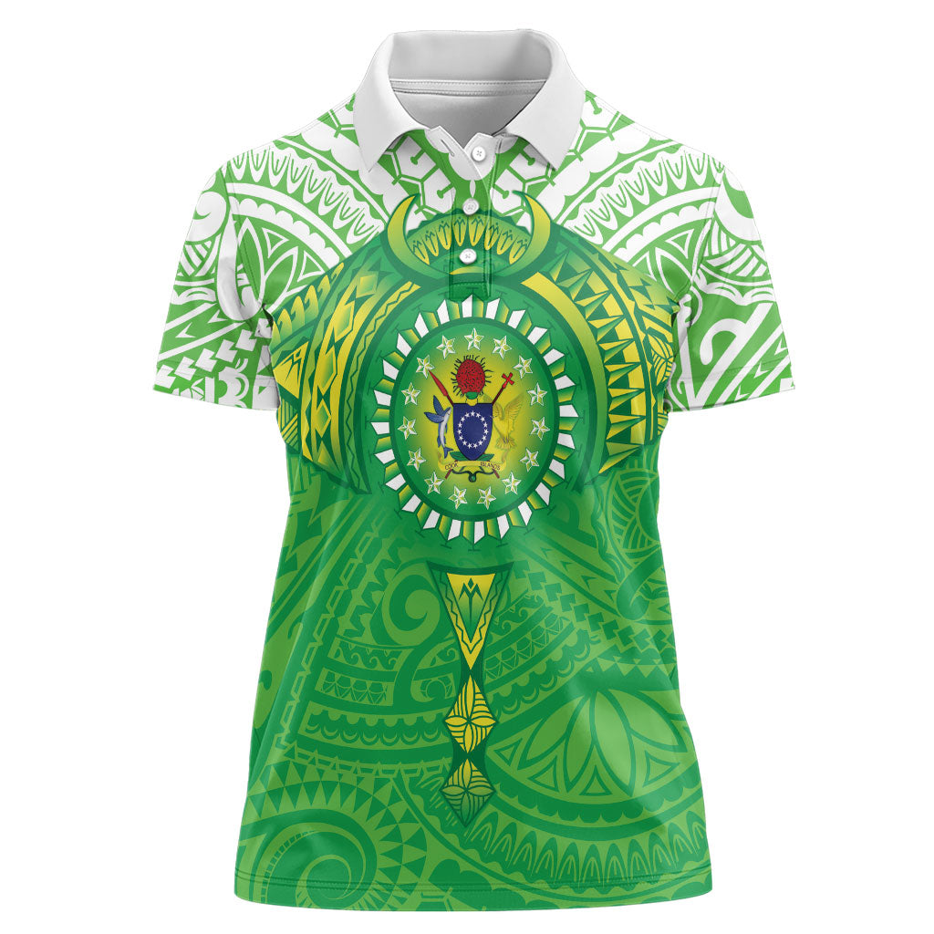 Cook Islands Manta Ray Women Polo Shirt Kuki Airani Tattoo Green Color LT14 Female Green - Polynesian Pride