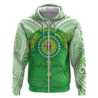 Cook Islands Manta Ray Zip Hoodie Kuki Airani Tattoo Green Color LT14 Zip Hoodie Green - Polynesian Pride