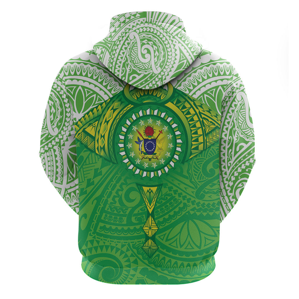 Cook Islands Manta Ray Zip Hoodie Kuki Airani Tattoo Green Color LT14 - Polynesian Pride