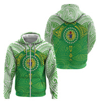 Cook Islands Manta Ray Zip Hoodie Kuki Airani Tattoo Green Color LT14 - Polynesian Pride