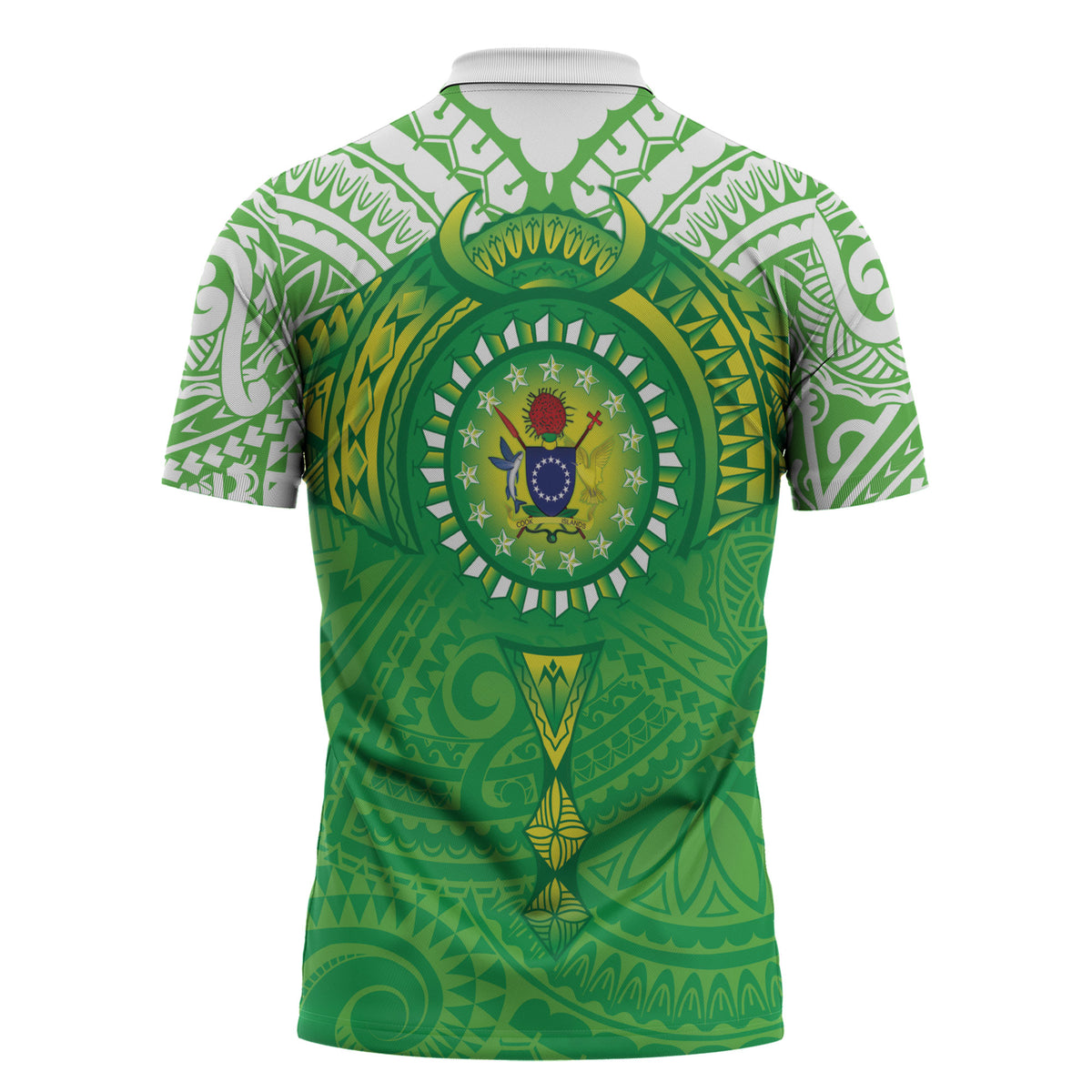 Cook Islands Manta Ray Zipper Polo Shirt Kuki Airani Tattoo Green Color LT14 - Polynesian Pride
