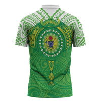 Cook Islands Manta Ray Zipper Polo Shirt Kuki Airani Tattoo Green Color LT14 - Polynesian Pride