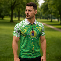 Cook Islands Manta Ray Zipper Polo Shirt Kuki Airani Tattoo Green Color LT14 - Polynesian Pride