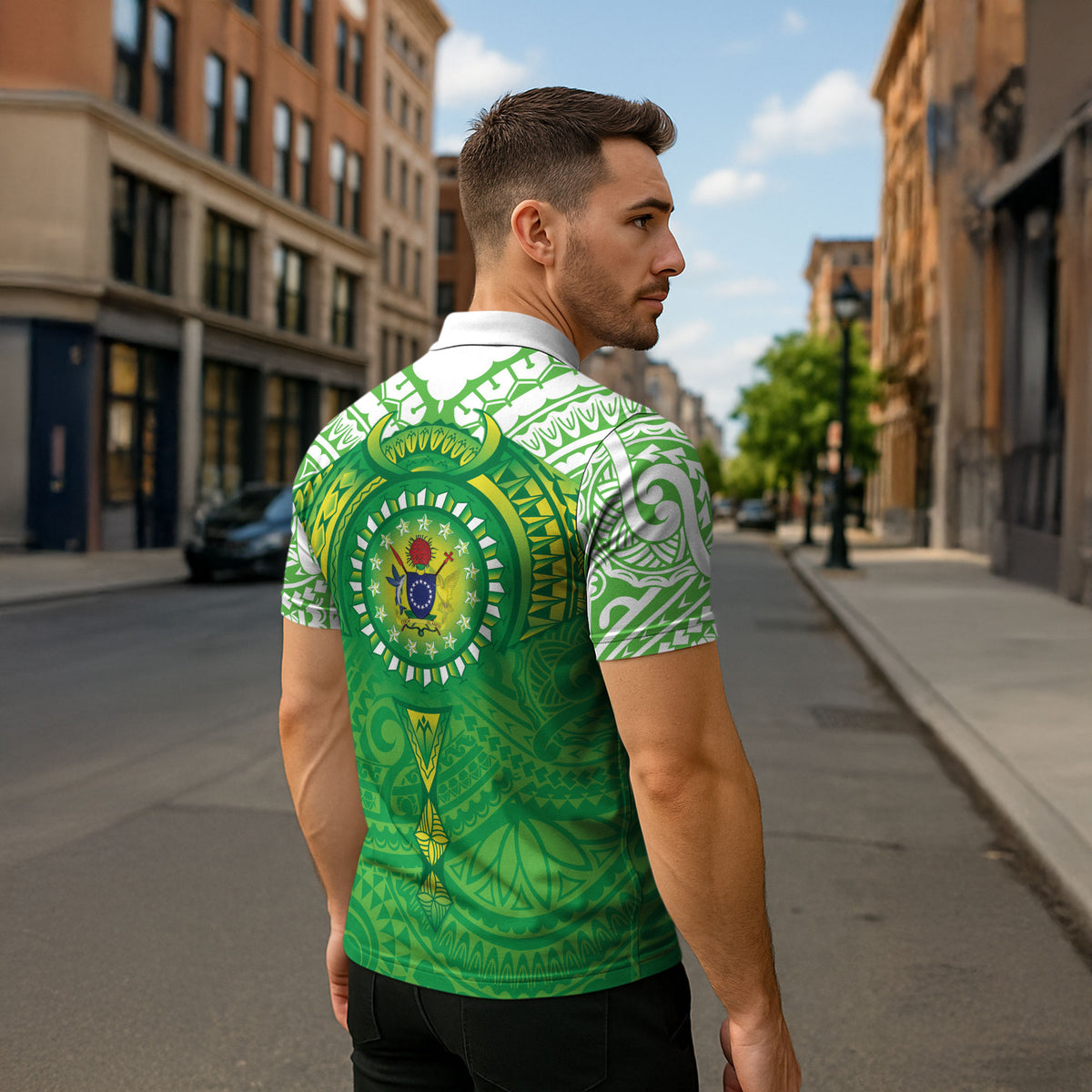 Cook Islands Manta Ray Zipper Polo Shirt Kuki Airani Tattoo Green Color LT14 - Polynesian Pride