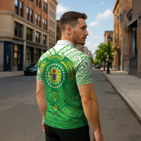 Cook Islands Manta Ray Zipper Polo Shirt Kuki Airani Tattoo Green Color LT14 - Polynesian Pride