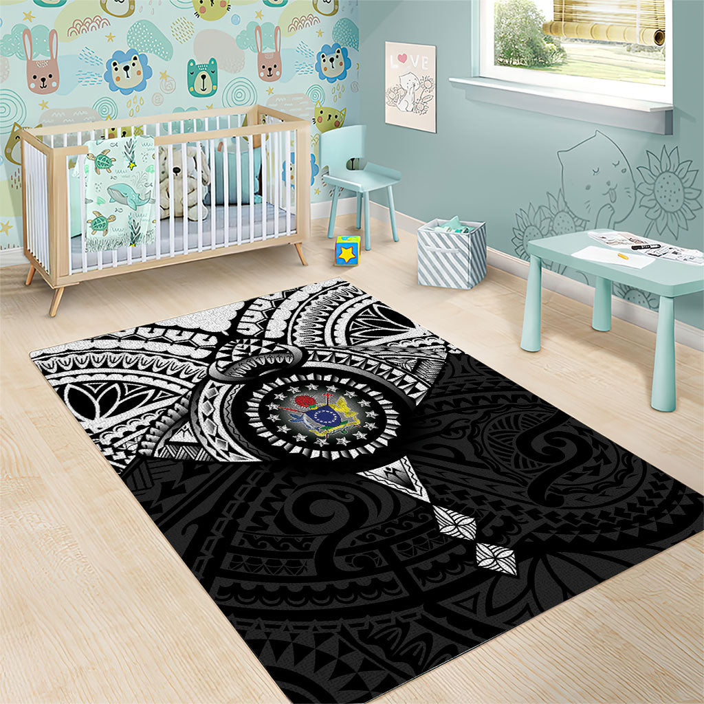 Cook Islands Manta Ray Area Rug Kuki Airani Tattoo Black Color LT14 - Polynesian Pride