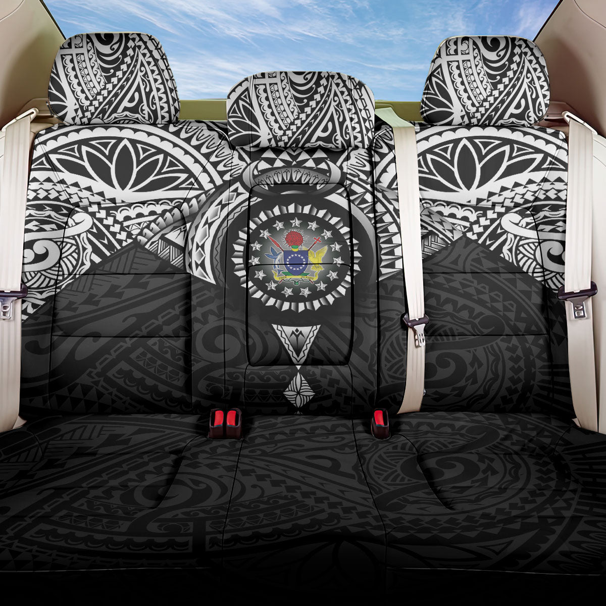 Cook Islands Manta Ray Back Car Seat Cover Kuki Airani Tattoo Black Color LT14 One Size Black - Polynesian Pride