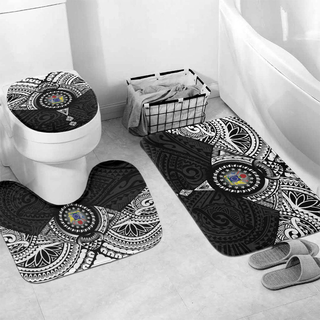 Cook Islands Manta Ray Bathroom Set Kuki Airani Tattoo Black Color LT14 Mat Set Only (3 pcs) One Size Black - Polynesian Pride