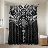 Cook Islands Manta Ray Bathroom Set Kuki Airani Tattoo Black Color LT14 Shower Curtain Only Black - Polynesian Pride