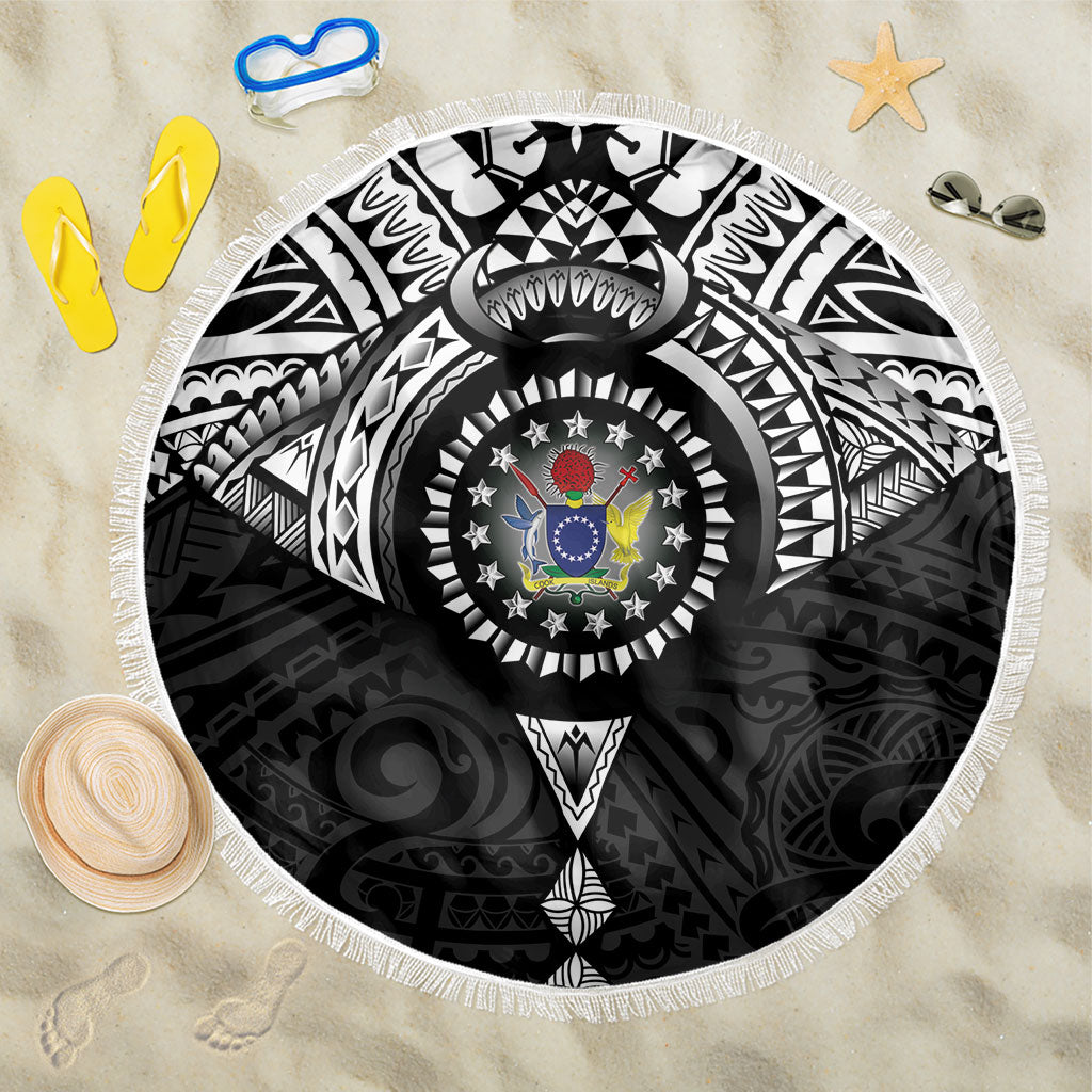Cook Islands Manta Ray Beach Blanket Kuki Airani Tattoo Black Color