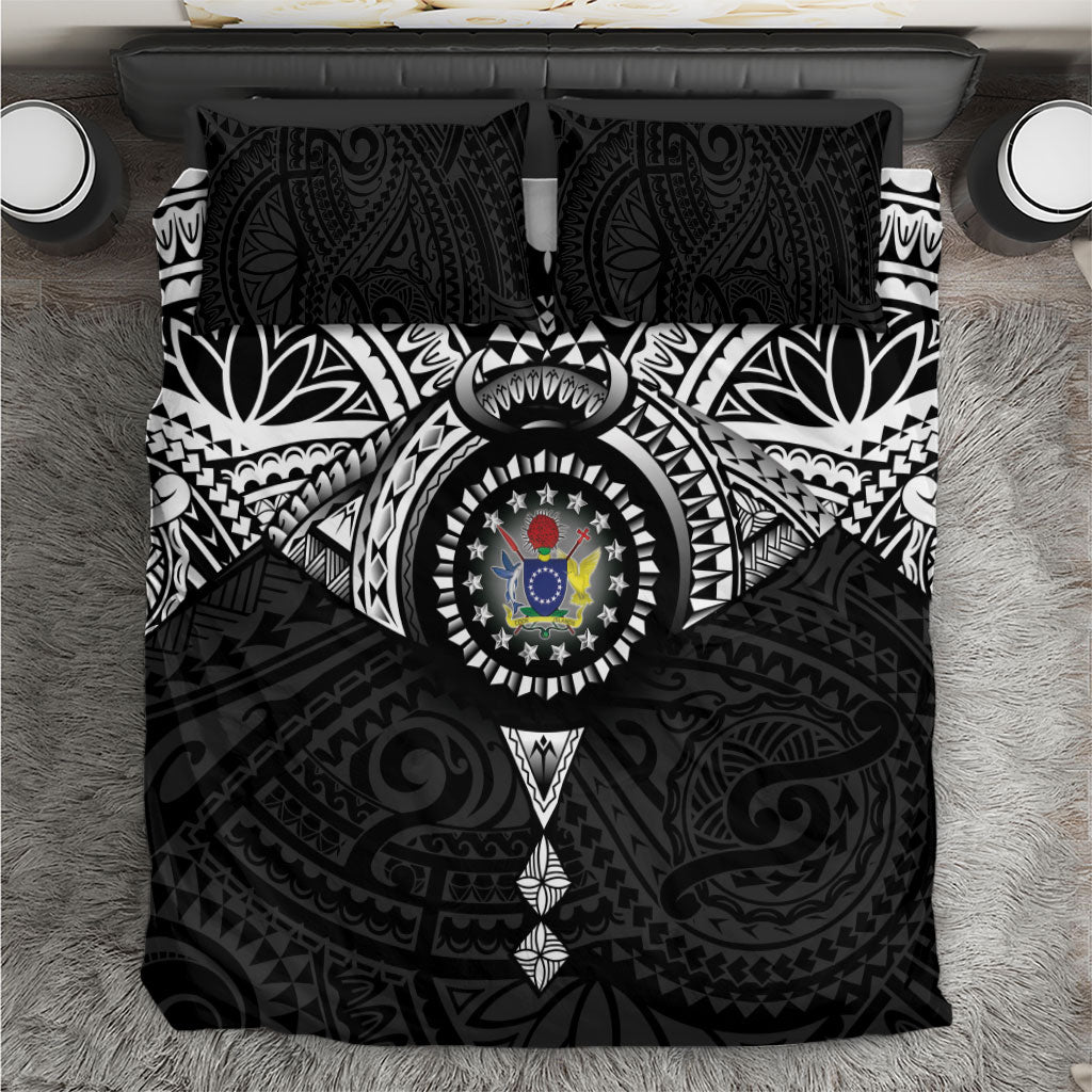 Cook Islands Manta Ray Bedding Set Kuki Airani Tattoo Black Color