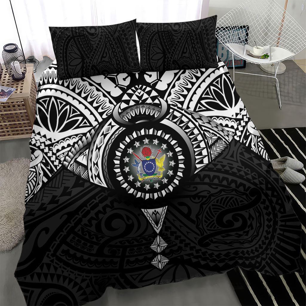 Cook Islands Manta Ray Bedding Set Kuki Airani Tattoo Black Color LT14 - Polynesian Pride