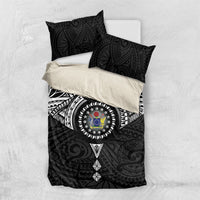 Cook Islands Manta Ray Bedding Set Kuki Airani Tattoo Black Color LT14 US Twin 172cm x 218cm Black - Polynesian Pride