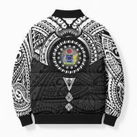 Cook Islands Manta Ray Bomber Puffer Jacket Kuki Airani Tattoo Black Color LT14 - Polynesian Pride