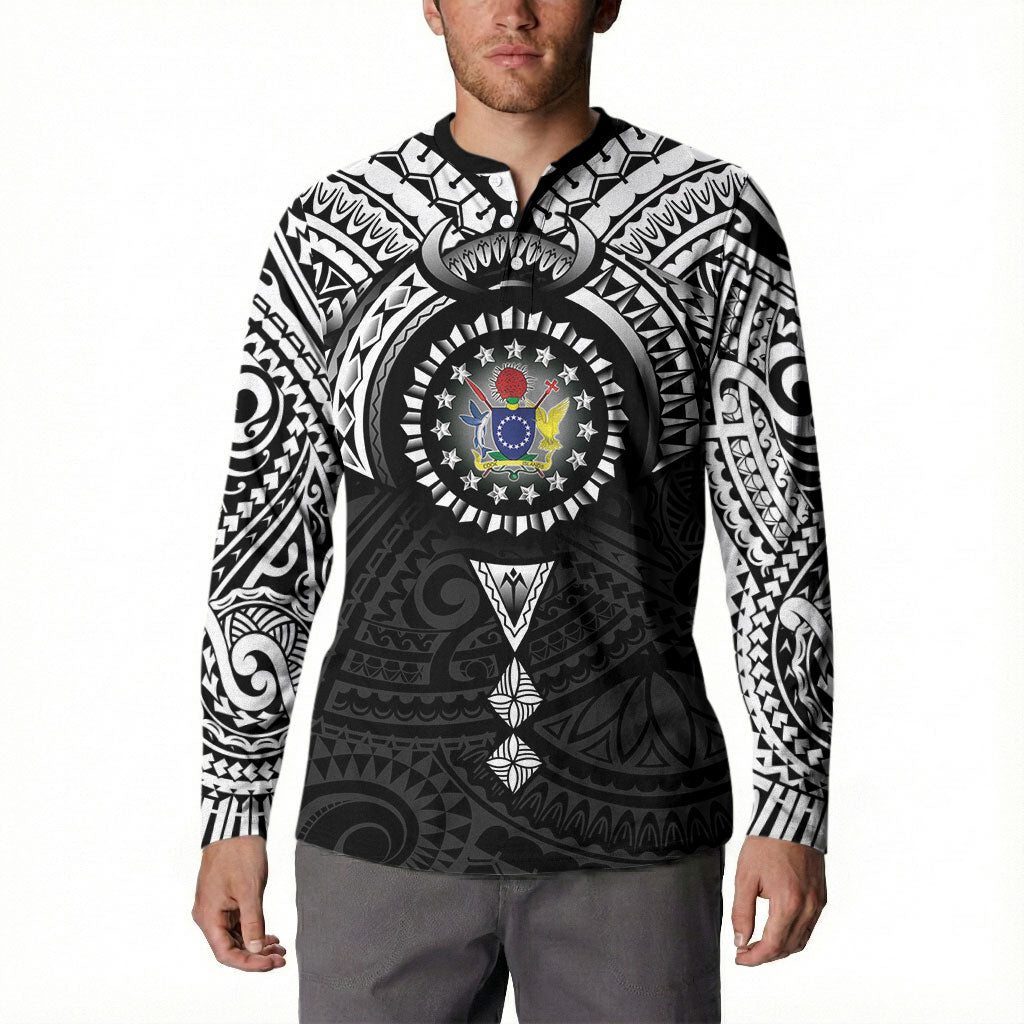 Cook Islands Manta Ray Button Sweatshirt Kuki Airani Tattoo Black Color LT14 - Polynesian Pride