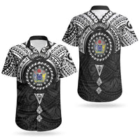 Cook Islands Manta Ray Couples Matching Off Shoulder Short Dress and Hawaiian Shirt Kuki Airani Tattoo Black Color LT14 - Polynesian Pride