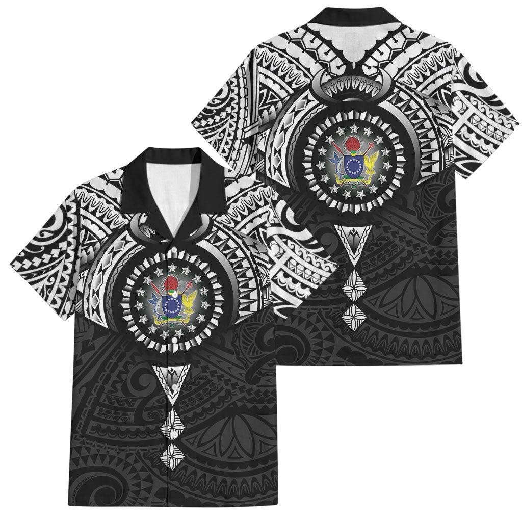 Cook Islands Manta Ray Family Matching Long Sleeve Bodycon Dress and Hawaiian Shirt Kuki Airani Tattoo Black Color LT14 Dad's Shirt - Short Sleeve Black - Polynesian Pride