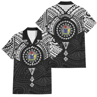 Cook Islands Manta Ray Family Matching Long Sleeve Bodycon Dress and Hawaiian Shirt Kuki Airani Tattoo Black Color LT14 Dad's Shirt - Short Sleeve Black - Polynesian Pride