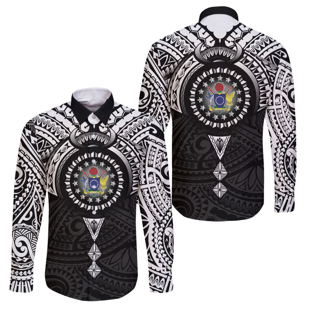 Cook Islands Manta Ray Family Matching Long Sleeve Bodycon Dress and Hawaiian Shirt Kuki Airani Tattoo Black Color LT14 Dad's Shirt - Long Sleeve Black - Polynesian Pride