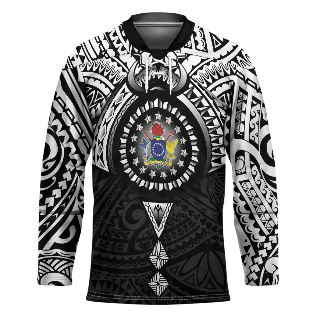 Cook Islands Manta Ray Hockey Jersey Kuki Airani Tattoo Black Color LT14 Unisex Black - Polynesian Pride