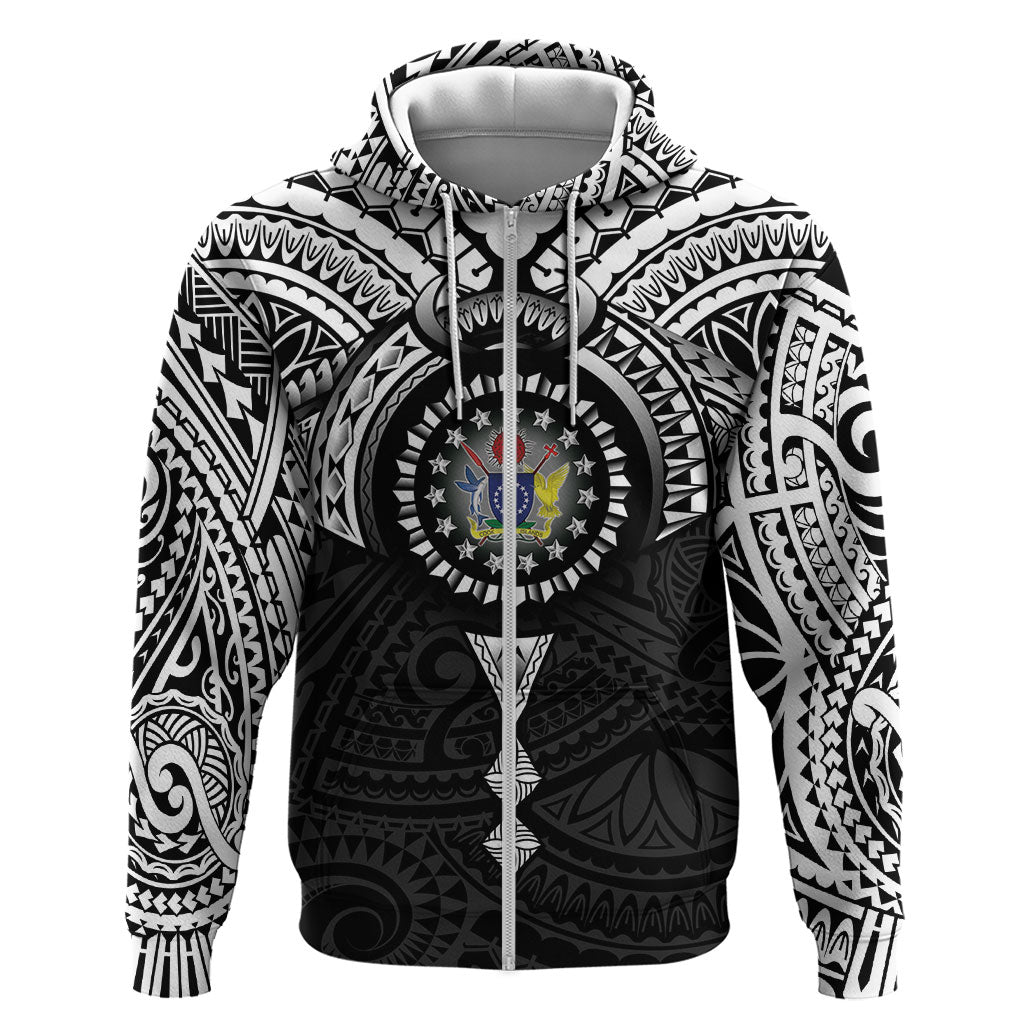 Cook Islands Manta Ray Hoodie Kuki Airani Tattoo Black Color LT14 Zip Hoodie Black - Polynesian Pride
