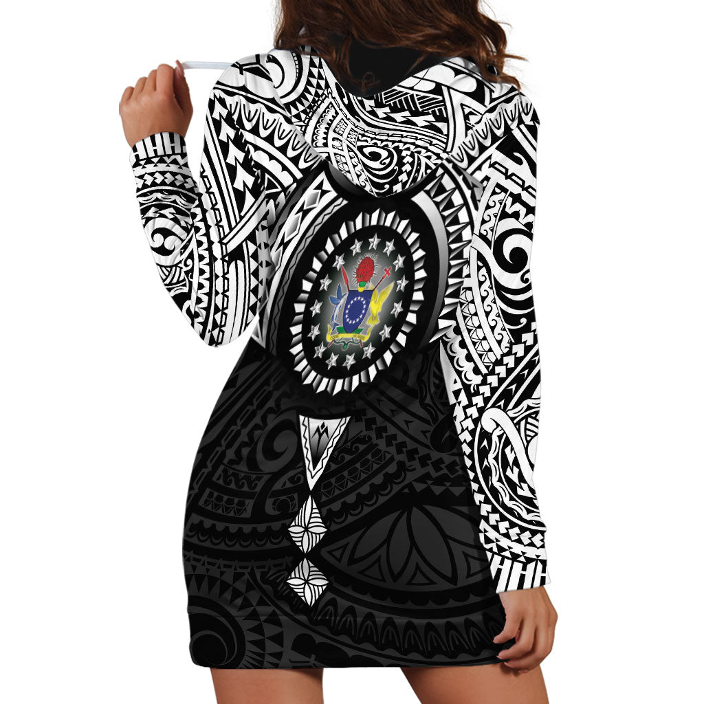 Cook Islands Manta Ray Hoodie Dress Kuki Airani Tattoo Black Color LT14 - Polynesian Pride
