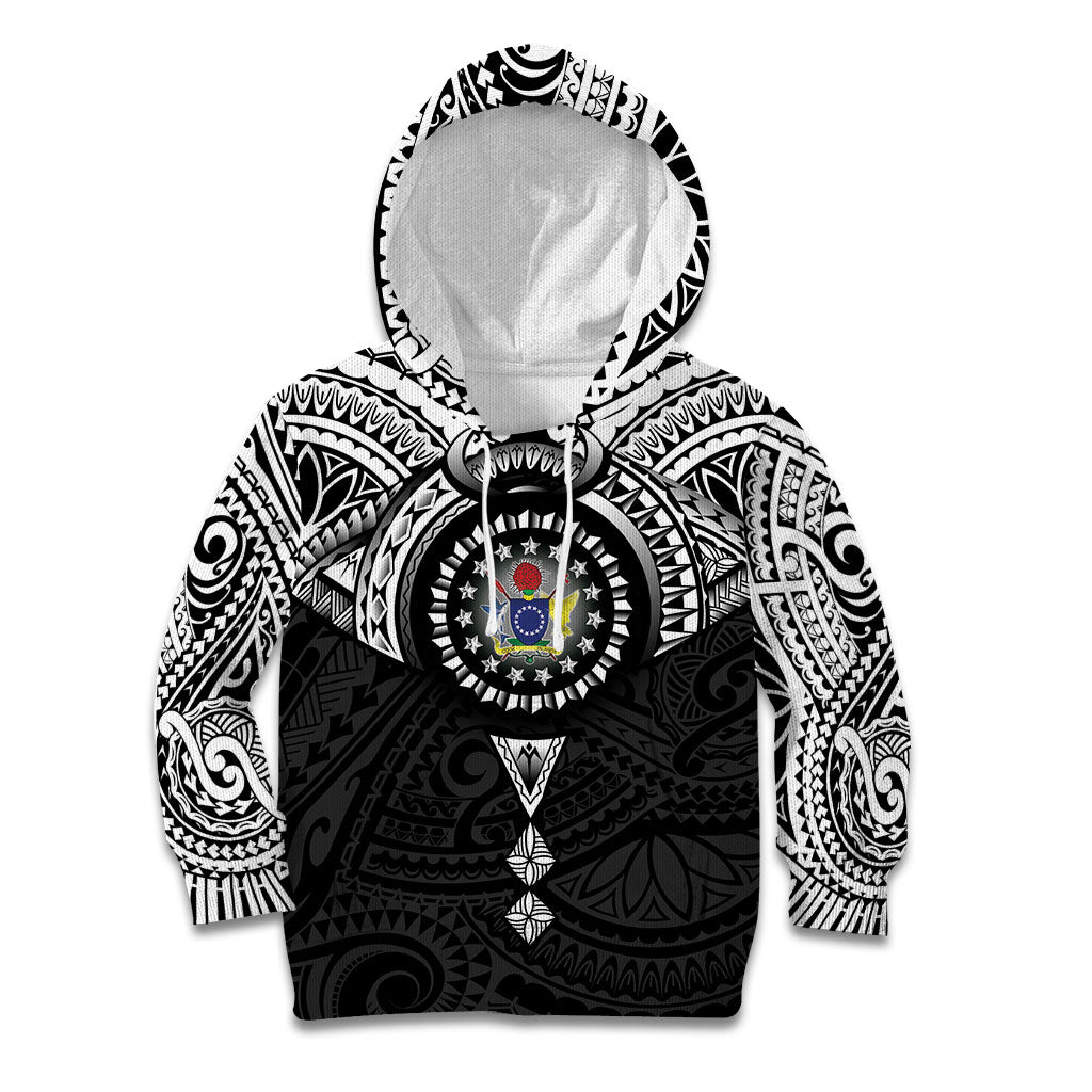 Cook Islands Manta Ray Kid Hoodie Kuki Airani Tattoo Black Color LT14 Hoodie Black - Polynesian Pride