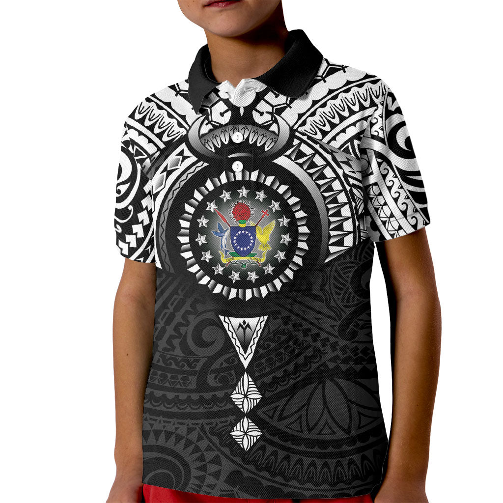 Cook Islands Manta Ray Kid Polo Shirt Kuki Airani Tattoo Black Color LT14 Kid Black - Polynesian Pride