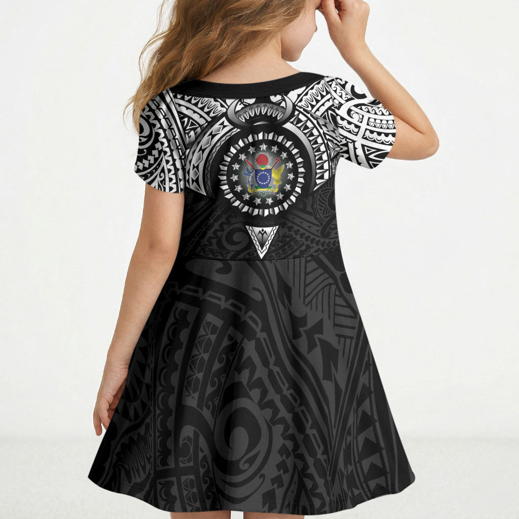 Cook Islands Manta Ray Kid Short Sleeve Dress Kuki Airani Tattoo Black Color LT14 - Polynesian Pride