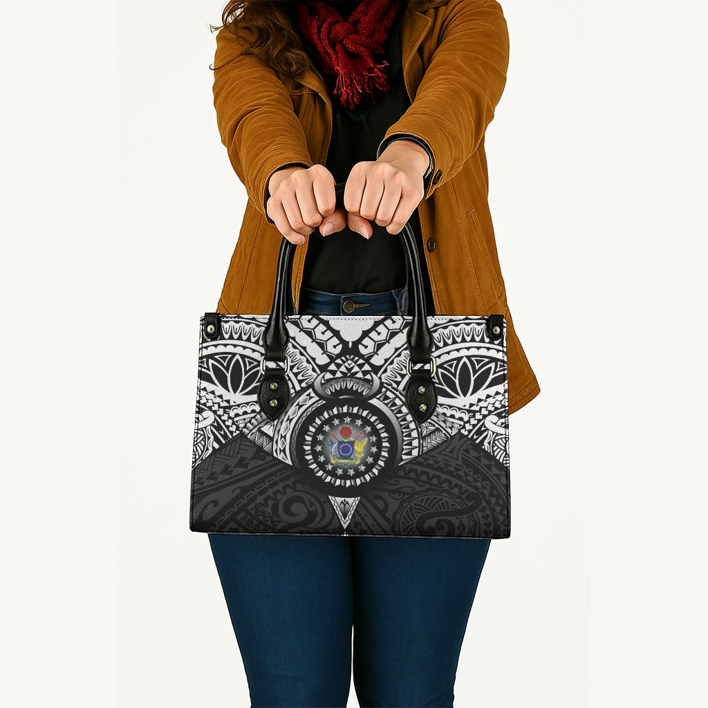 Cook Islands Manta Ray Leather Bag Kuki Airani Tattoo Black Color LT14 - Polynesian Pride