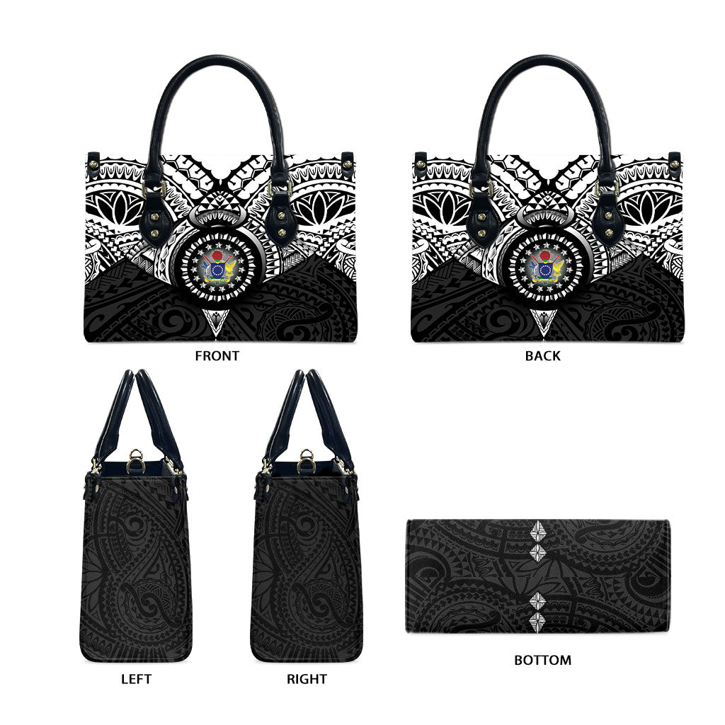 Cook Islands Manta Ray Leather Bag Kuki Airani Tattoo Black Color LT14 - Polynesian Pride