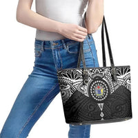 Cook Islands Manta Ray Leather Tote Bag Kuki Airani Tattoo Black Color LT14 - Polynesian Pride